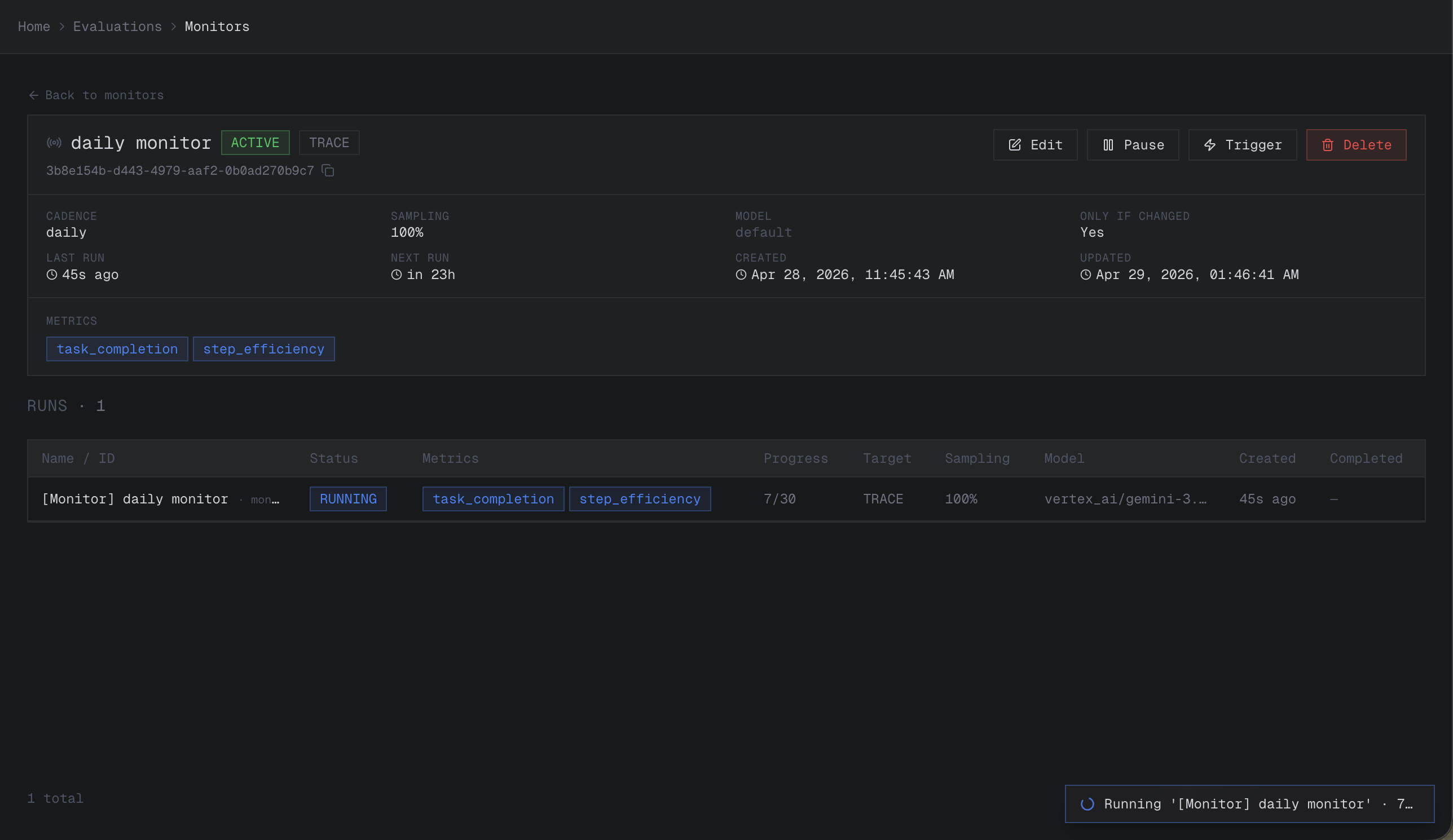 Monitoring dashboard
